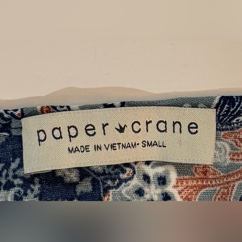 Blue Paisley Wrap Top Tie Waist Short Sleeve Boho Crop Blouse Small Paper Crane - Picture 5 of 7